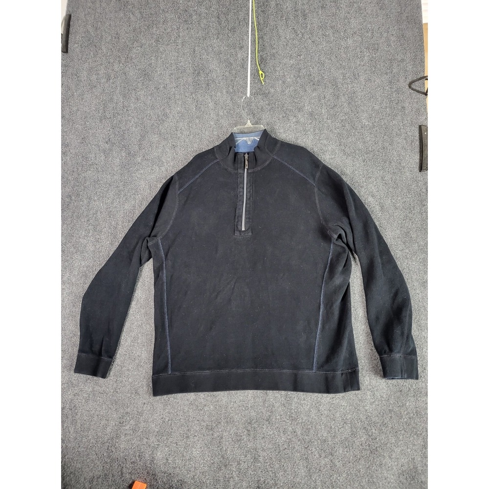 Tommy Bahama Reversible Sweater Men Sz L Crew Neck Black Blue Outdoor Workwear